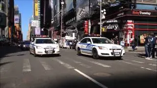 SIMULTANEOUS DOUBLE ANTI-TERROR NYPD SURGE DRILL TODAY DURING MEDIA EVENT IN TIMES SQUARE.