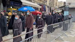 Easter procession of the Franciscan Friars in the streets of the Old City of Jerusalem