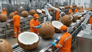 Inside a Modern Coconut Factory - From Hard Shell to Creamy Milk | Process Factory