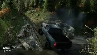 Raw Video Of Realistic Off-roading Through Forest In Snowrunner.