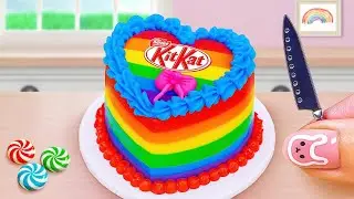 Rainbow KITKAT Heart Cake 🌈🍫 | Mini Chocolate Heart Cake ASMR