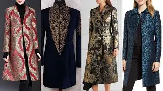 special occasion on trand silk/satin jacquard long length jackets and coats design for ladies
