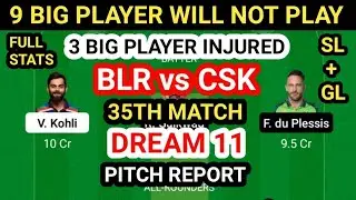 BLR vs CSK Dream11 Team Prediction | BLR vs CSK Dream11 Team Analysis 35th Match Playing11 Pitch Rep