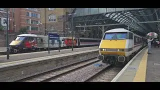 LNER Class 91 Intercity 225 sets in action at London Kings Cross station 
