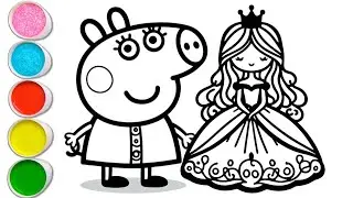 Peppa pig with princess drawing and coloring for kids and toddlers || easy peppa pig drawing for kid