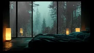 Rain on Glass in a Forest Cabin 🌧️ Cozy Bedroom Ambience for Deep Sleep & Focus