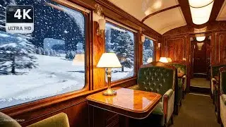 Snowy Train Window View (4K) | Real Train & Rail Sounds for Sleep (No Music) (1 Hour)