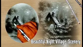 Perfect Night Village Scenery Drawing - learn to draw #arceldeartist #fineart