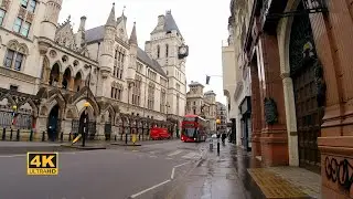 [4K] 🇬🇧 Rainy⛈ London walk from Royal Court of Justice to St. Paul Cathedral