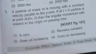 (A particle of mass mis moving with a constant velocity parallel to the y-axis if at f partic