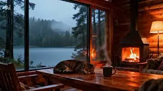 Cozy Cabin Rain Sounds for Deep Sleep 🌧️🔥 Rain on Window & Fireplace ASMR 1 HOUR. 