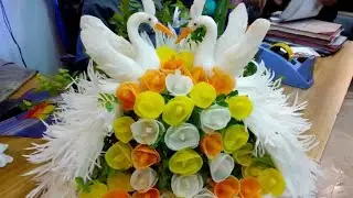 How to make whire Radish Birds Swan garnish Vegetables Artradish carving, white radish carving