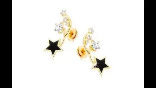 Schmuck - 585 Goldohrstecker - zwei schmale Bogen, schwarzer und klarer Stern