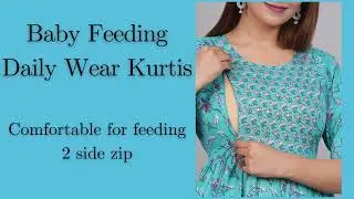 Breastfeeding Designer Blue Kurtis Zip for Baby Feeding Daily Wear Kurta Ethnic Wear Maternity Kurta
