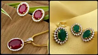 Elegant Designer Emerald & Ruby Pendant & Stud Earrings Ideas in 18Carat Yellow Gold for Casual use