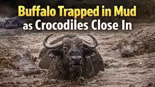 Buffalo Trapped in Mud as Crocodiles Close In | Hippos Risk Their Lives to Intervene. #animals