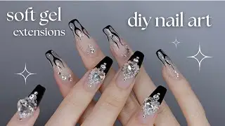 how to apply soft gel extensions || cute gothic nail art 🖤