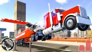 Flying Oil Tanker Transporter Truck - City Trucks Driving Simulator | Android Gameplay