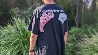 Off-White Hand Card T-Shirt - Close Up and Fitting Sizing Guide