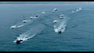 The Sunseeker Parade 2020 - 18 boats spanning the last 53 years of Sunseeker Heritage