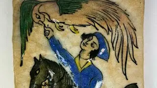 HAND-PAINTED PERSIAN FALCONRY TILE | HORSEMAN AND BIRD OF PREY | CIRCA 19TH CENTURY