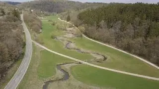 Aerial view of meandering M&ouml;hrenbach river