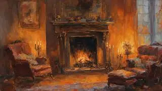 Cozy Winter Fireplace Oil Painting | 5 Hours | Framed Art TV Wallpaper | Warm Ambience 4K