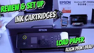 Epson WF 2910 DWF Unboxing Review, Load Paper, Install Ink Cartridges, Alignment Setup, Replace Ink