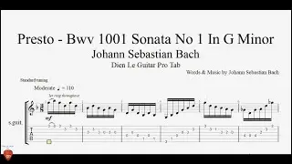 Guitar Tab Tutorial - Bach - Presto - Bwv 1001 Sonata No 1 In G Minor