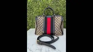 Authentic Preowned Gucci Beige/Navy Blue Boston Crossbody Bag with Vintage Web