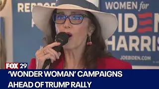 ‘Wonder Woman’ Lynda Carter stumps for women’s rights ahead of Trump rally