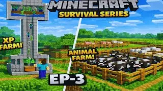 Minecraft Survival EP-3 | Easy XP Farm & Animal Farm Build (No Mods, 1.21)