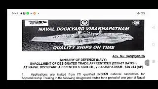 Indian Navy NAVAL DOCKYARD VISAKHAPATNAM apprentice notification 2026 official, full details,iti job