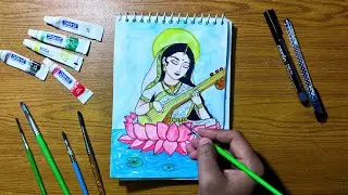 How to draw maa saraswati using acrylic paint 