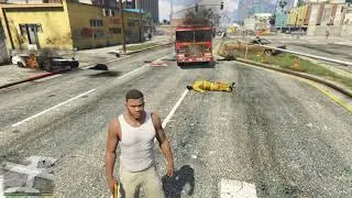Grand Theft Auto V | FireFighter kills a ped in cold blood | chain reaction of vehicle explosions
