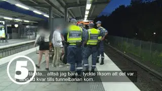 Tunnelbanan | Ett g&auml;ng ungdomar kl&auml;ttrar ner p&aring; sp&aring;ret