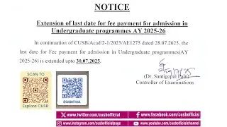 CUSB Fee Submission Date Extended upto 30.07.2025 | 23 UG & UG - PG Programmes
