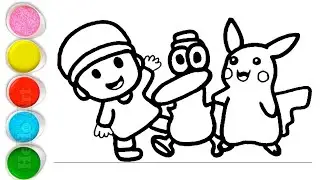 Cute Pocoyo With Pato and Pikachu Drawing, Painting and Coloring For Kids and Toddlers_ Child Art