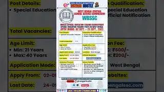 WBSSC Special Education Teacher Recruitment 2025 &ndash; Apply Online #shorts #job #govtjobs #wbssc #exam