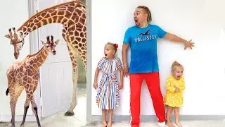 Alice and Dad play with Wild Animals and Birds in Stories for Children