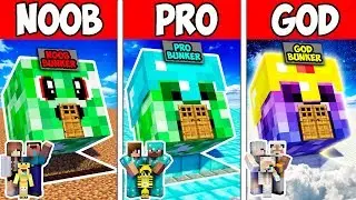 Minecraft NOOB vs PRO vs GOD : FAMILY SAFEST BLOCK CREEPER BUNKER in Minecraft Animation