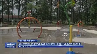 Installing aquatic wheel chairs in city splash pads