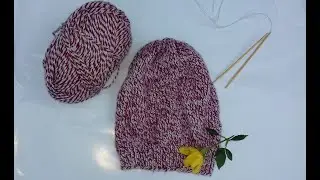 Căciulă tricotată circular model punct de jerseu | Knitted hat knit in the round