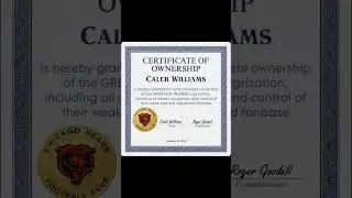 Caleb Williams Ownership Certificate For the Green Bay Packers #ChicagoBears #Greenbaypackers #NFL