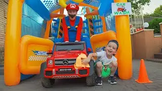 Arthur and Dad pretend Play Car Wash - Summer Stories for Kids