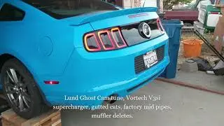 Ghost cams VS Locked blower cams, and Mustang exhaust clips. 2014 GT off road pipes.