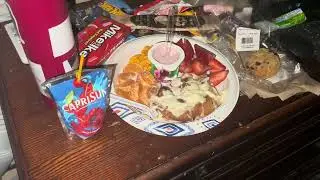 Cinnamon Roll, Strawberries, Cherry Yogurt, Orange Slices, Capri Sun Wild Cherry Juice