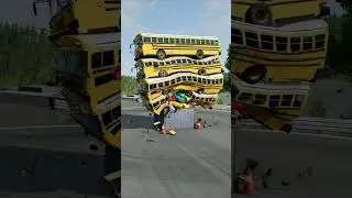 Mixed Rainbow Colours Cars & Buses Fall Crash - BeamNG.Drive
