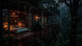 White Noise: Heavy Rain Sounds for Deep Sleep in a Cozy Wooden Cabin with a Warm Glow