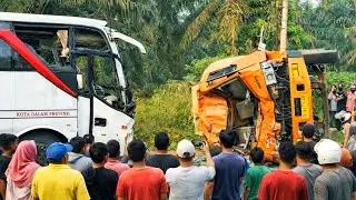 Ngeri || Truk Tangki Hilang Kendali Hingga Menabrak Pohon Dan Bus 